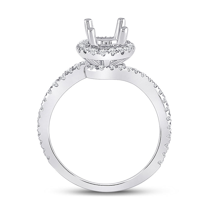 14kt White Gold Womens Round Diamond 1-1/5 Ct Rd Center Halo Bridal Wedding Semi-Mount Ring 1/2 Cttw