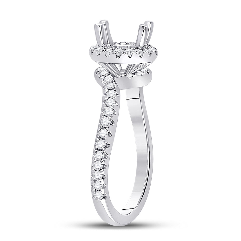 14kt White Gold Womens Round Diamond 1-1/5 Ct Rd Center Halo Bridal Wedding Semi-Mount Ring 1/2 Cttw