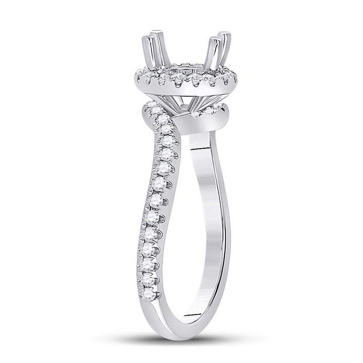 14kt White Gold Womens Round Diamond 1-1/5 Ct Rd Center Halo Bridal Wedding Semi-Mount Ring 1/2 Cttw