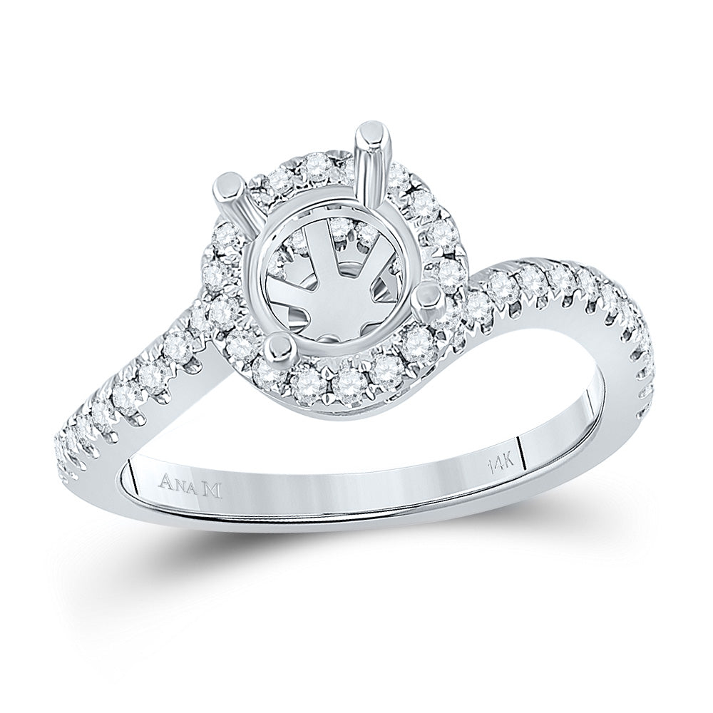 14kt White Gold Womens Round Diamond 1-1/5 Ct Rd Center Halo Bridal Wedding Semi-Mount Ring 1/2 Cttw