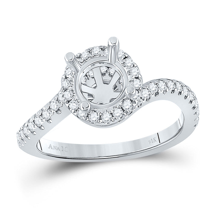 14kt White Gold Womens Round Diamond 1-1/5 Ct Rd Center Halo Bridal Wedding Semi-Mount Ring 1/2 Cttw