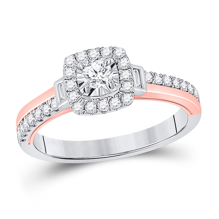 10kt Two-tone Gold Womens Round Diamond Halo Bridal Wedding Engagement Ring 1/2 Cttw