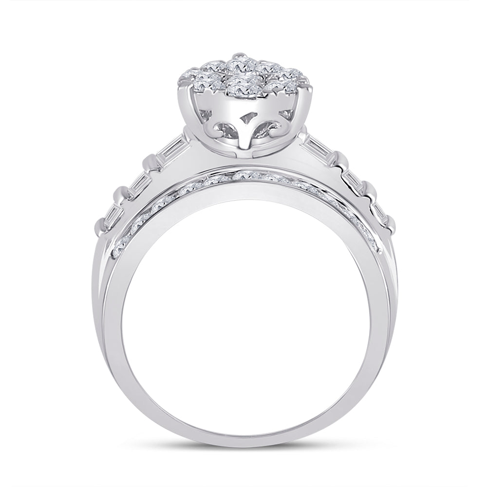 10kt White Gold Womens Baguette Diamond Cluster Pear Bridal Wedding Engagement Ring 2.00 Cttw