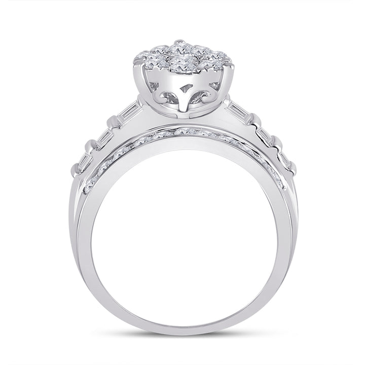 10kt White Gold Womens Baguette Diamond Cluster Pear Bridal Wedding Engagement Ring 2.00 Cttw