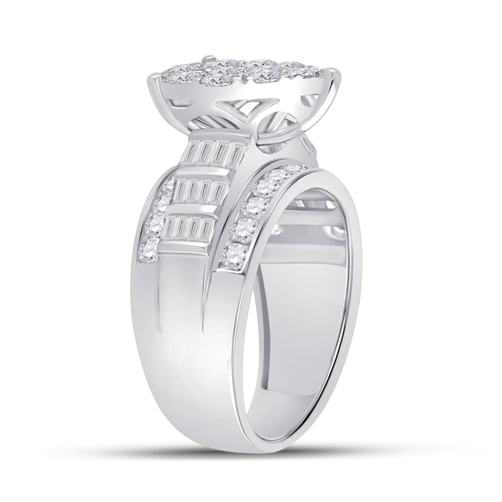 10kt White Gold Womens Baguette Diamond Cluster Pear Bridal Wedding Engagement Ring 2.00 Cttw