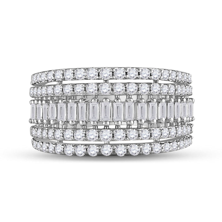 14kt White Gold Womens Baguette Diamond Fashion Modern Cocktail Ring 1.00 Cttw