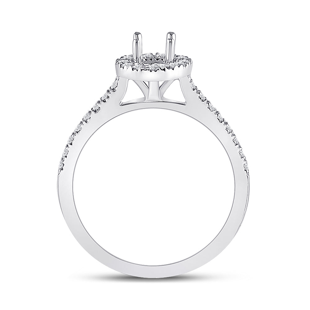 14kt White Gold Womens Round Diamond 1/2 Ct Rd Center Halo Bridal Wedding Semi-Mount Ring 1/3 Cttw