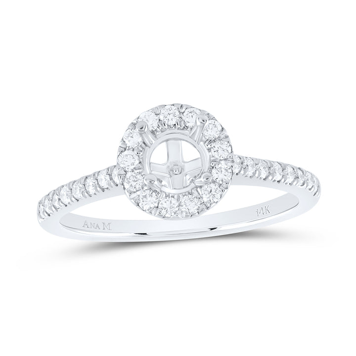 14kt White Gold Womens Round Diamond 1/2 Ct Rd Center Halo Bridal Wedding Semi-Mount Ring 1/3 Cttw