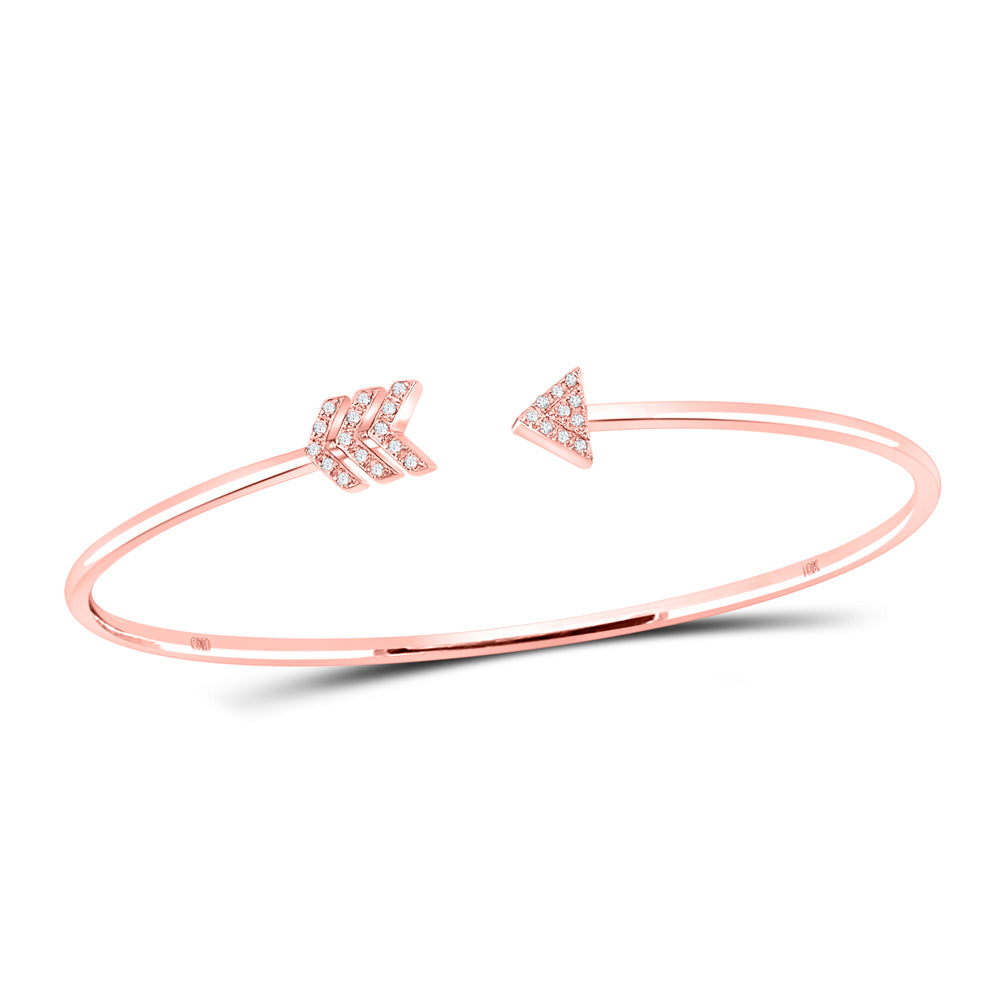 10kt Rose Gold Women's Diamond Fashion Arrow Bangle Bracelet 1/10 ctw