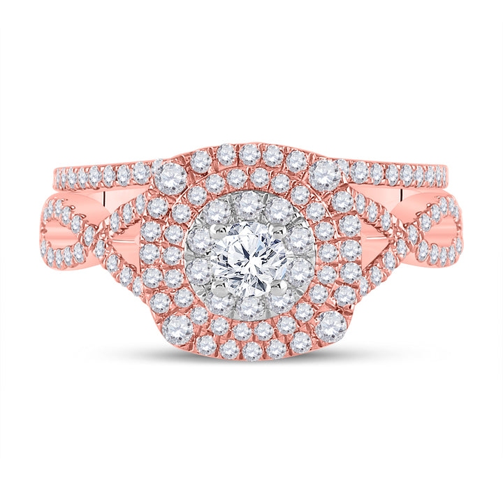 14kt Two-tone Gold Womens Round Diamond Bridal Wedding Engagement Ring Band Set 1-1/3 Cttw (Certified)