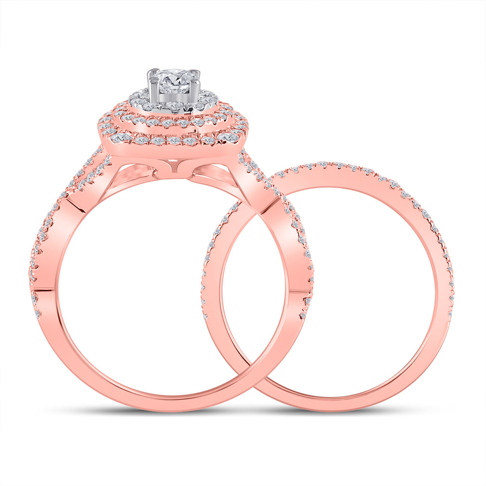 14kt Two-tone Gold Womens Round Diamond Bridal Wedding Engagement Ring Band Set 1-1/3 Cttw (Certified)