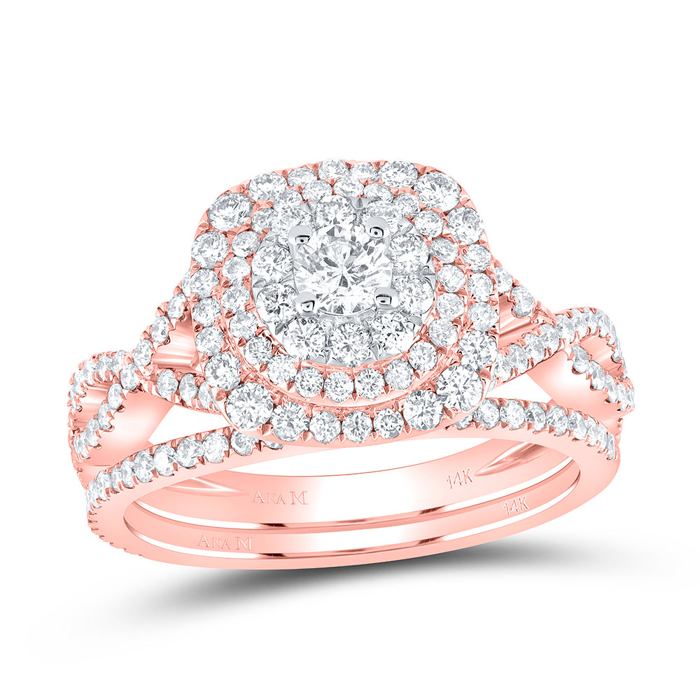 14kt Two-tone Gold Womens Round Diamond Bridal Wedding Engagement Ring Band Set 1-1/3 Cttw (Certified)