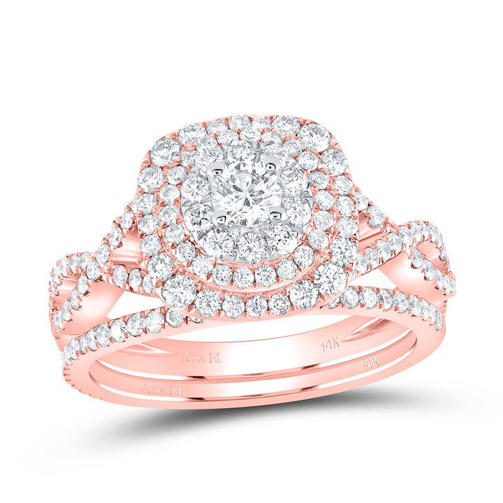 14kt Two-tone Gold Womens Round Diamond Bridal Wedding Engagement Ring Band Set 1-1/3 Cttw (Certified)