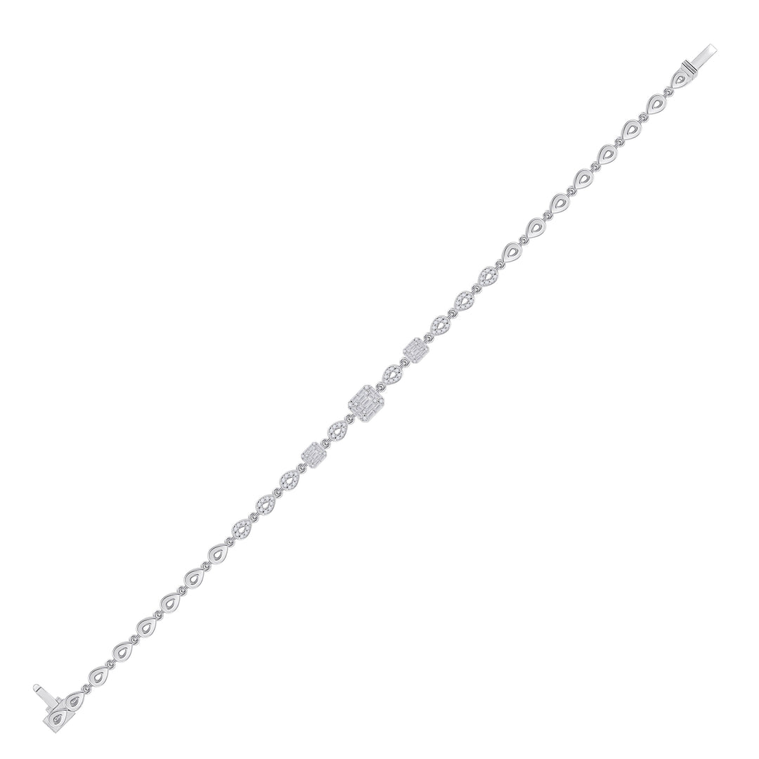 14kt White Gold Women's Baguette Diamond Geometric Fashion Bracelet 3/4 ctw