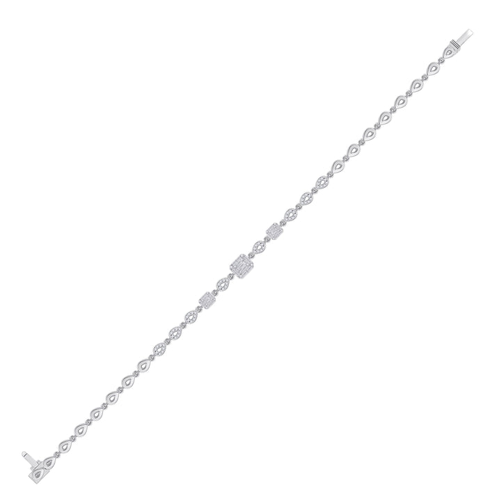 14kt White Gold Women's Baguette Diamond Geometric Fashion Bracelet 3/4 ctw