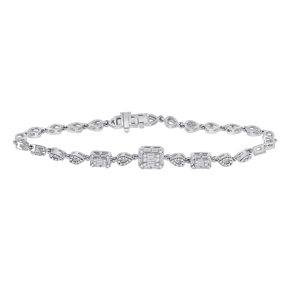 14kt White Gold Women's Baguette Diamond Geometric Fashion Bracelet 3/4 ctw - view 2