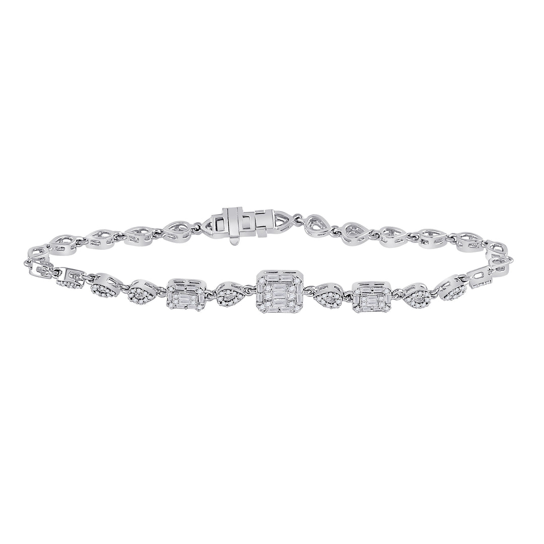 14kt White Gold Women's Baguette Diamond Geometric Fashion Bracelet 3/4 ctw - view 2