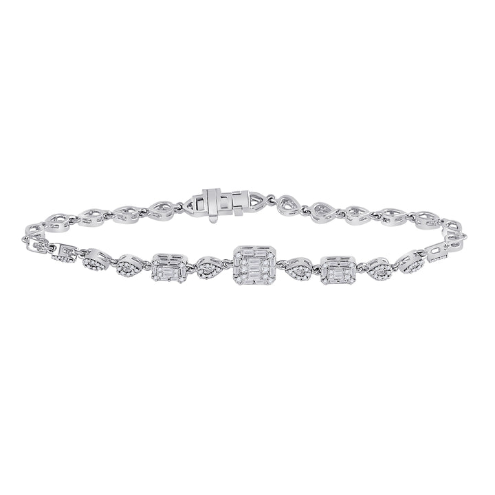 14kt White Gold Women's Baguette Diamond Geometric Fashion Bracelet 3/4 ctw - view 2
