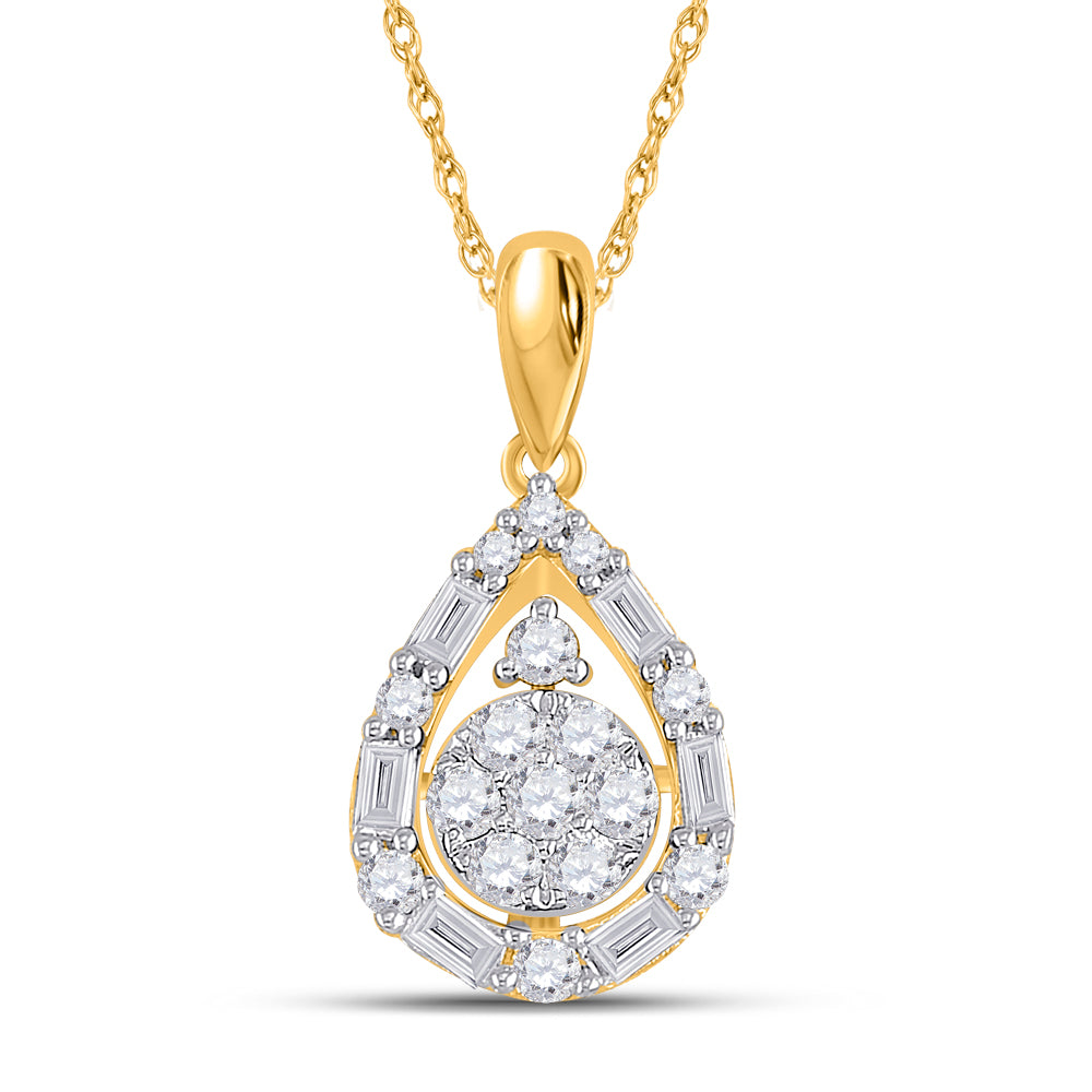 14kt Yellow Gold Womens Baguette Diamond Fashion Teardrop Pendant 1/2 Cttw