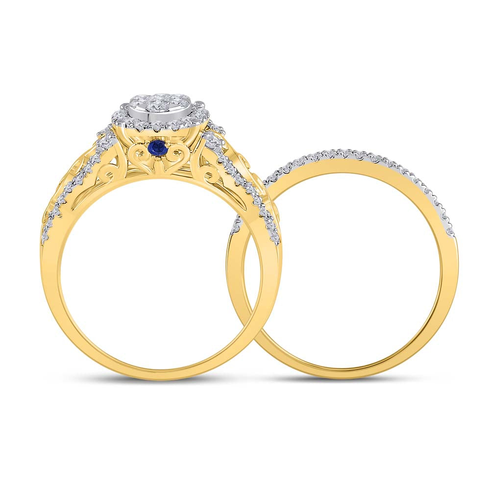 14kt Yellow Gold Womens Round Diamond Bridal Wedding Engagement Ring Band Set 3/4 Cttw