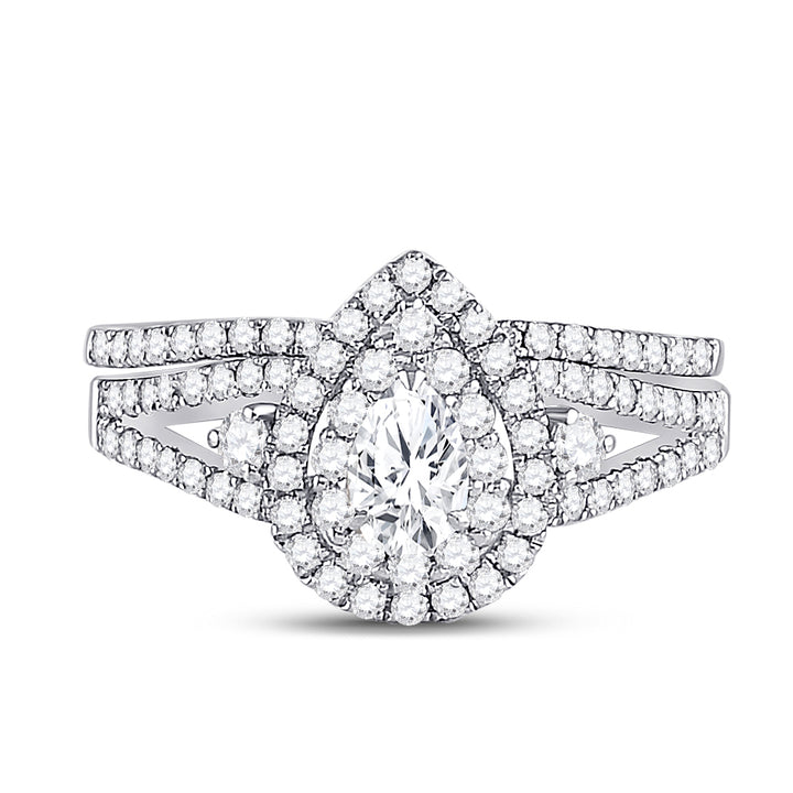 1CTW-DIA ANA M 1/3CT CPEAR BRIDAL SETS DOUBLE HALO