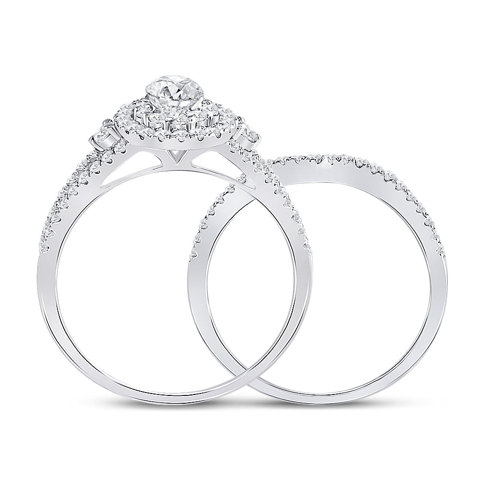 1CTW-DIA ANA M 1/3CT CPEAR BRIDAL SETS DOUBLE HALO