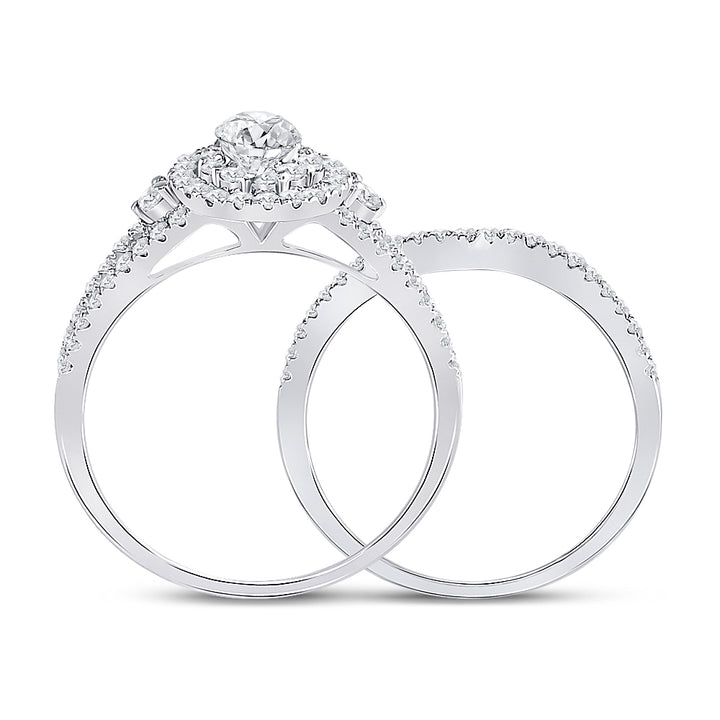 1CTW-DIA ANA M 1/3CT CPEAR BRIDAL SETS DOUBLE HALO
