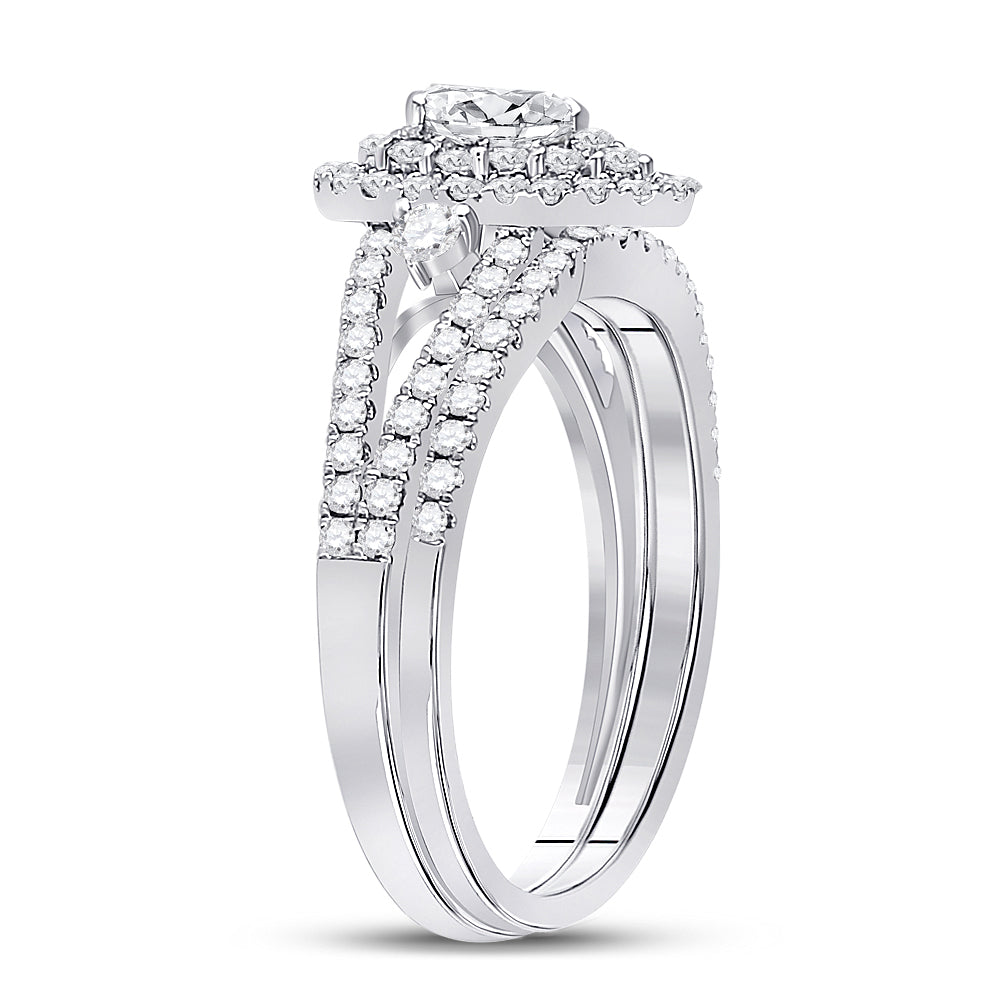 1CTW-DIA ANA M 1/3CT CPEAR BRIDAL SETS DOUBLE HALO