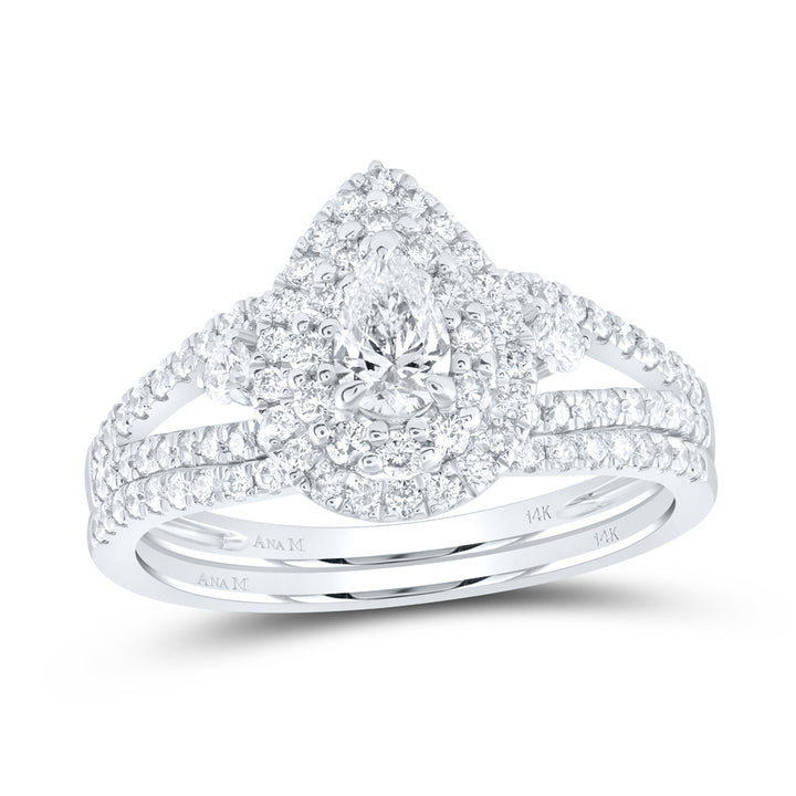 1CTW-DIA ANA M 1/3CT CPEAR BRIDAL SETS DOUBLE HALO