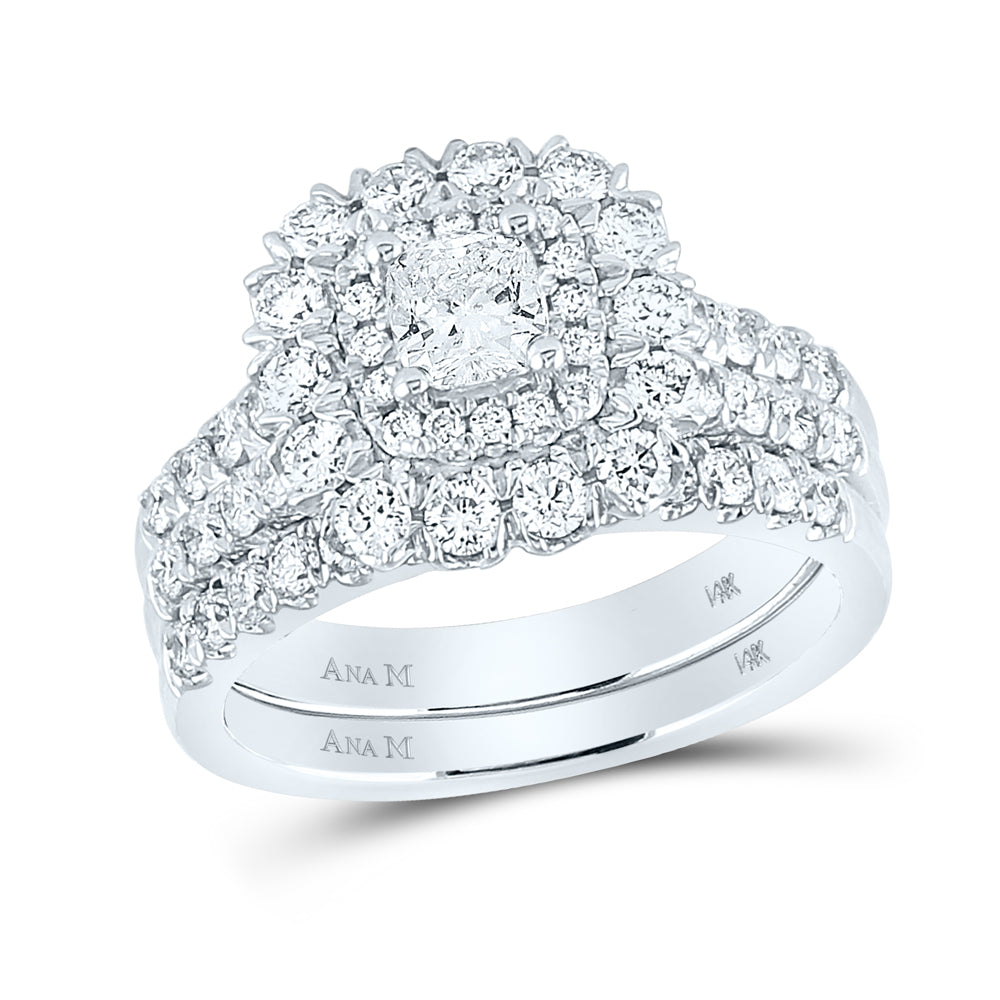 1 7/8CTW-DIA ANA M 1/2CT-CCUSHION BRIDAL SETS DOUBLE HALO