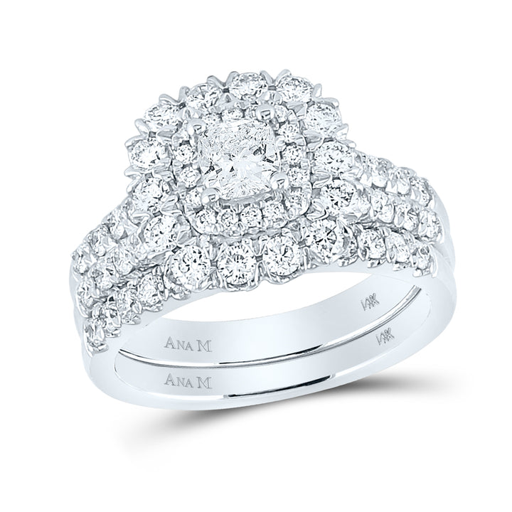1 7/8CTW-DIA ANA M 1/2CT-CCUSHION BRIDAL SETS DOUBLE HALO