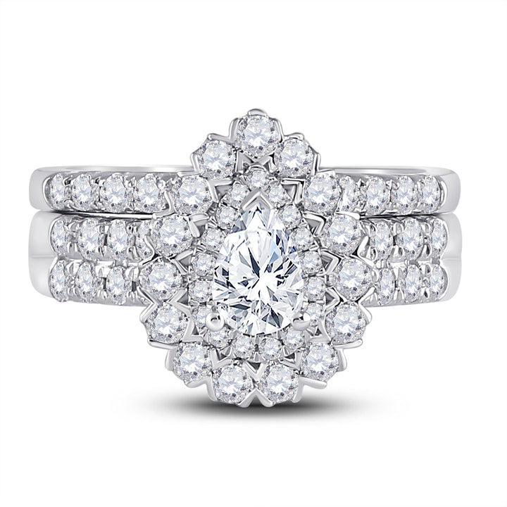 1 7/8CTW-DIA ANA M 1/2CT-CPEAR BRIDAL SETS DOUBLE HALO