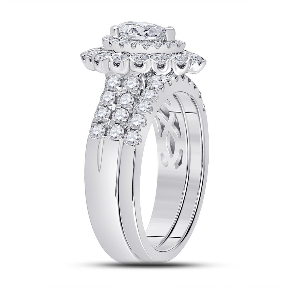 1 7/8CTW-DIA ANA M 1/2CT-CPEAR BRIDAL SETS DOUBLE HALO