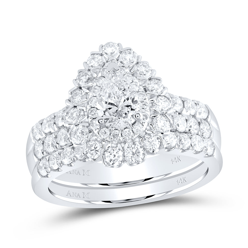 1 7/8CTW-DIA ANA M 1/2CT-CPEAR BRIDAL SETS DOUBLE HALO
