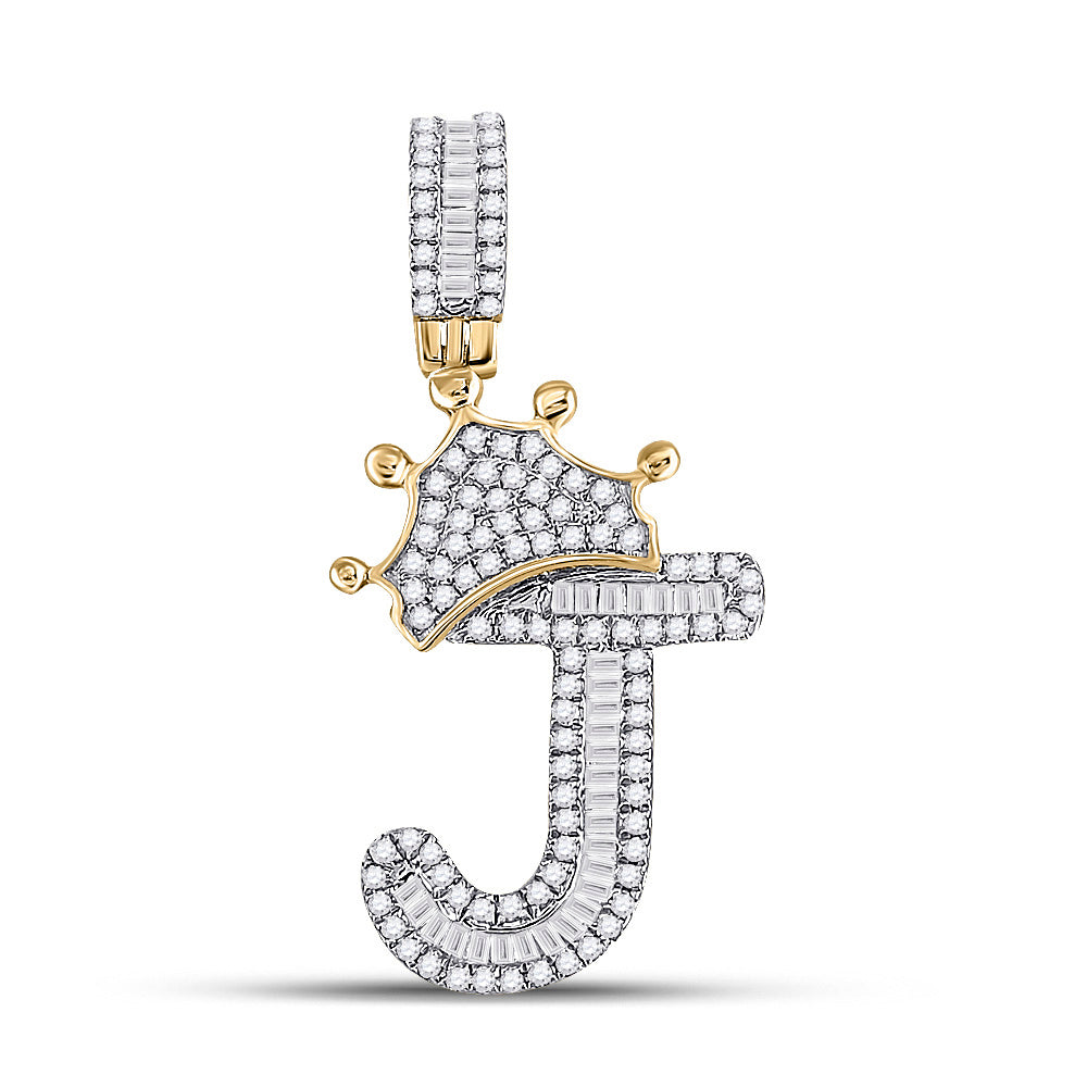1/2CT-DIA P1P2 CROWN INITIAL "J" MENS PENDANT