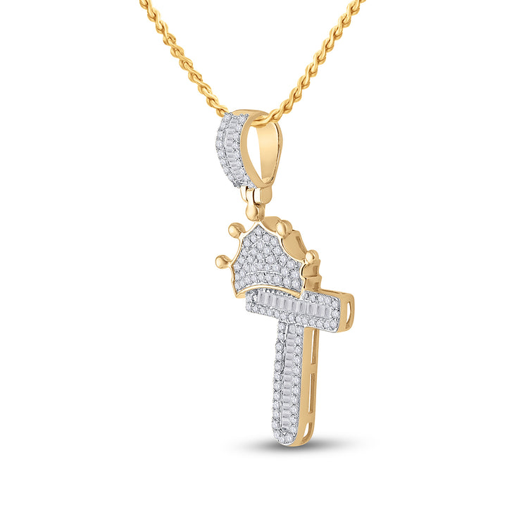 1/2CT-DIA P1P2 CROWN INITIAL "T" MENS PENDANT