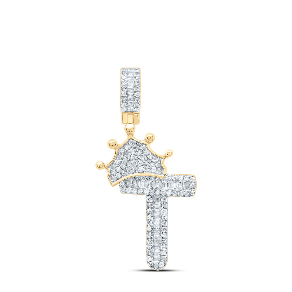 1/2CT-DIA P1P2 CROWN INITIAL "T" MENS PENDANT