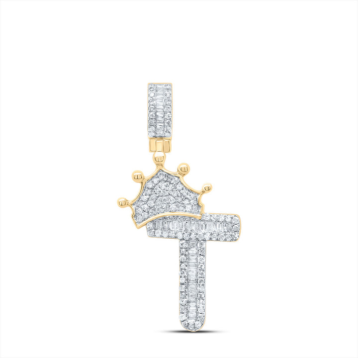 1/2CT-DIA P1P2 CROWN INITIAL "T" MENS PENDANT