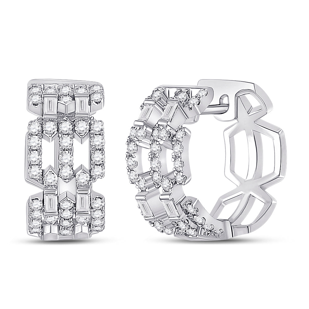 14kt White Gold Women Baguette Diamond Fashion Hoop Earring 3/4 ctw