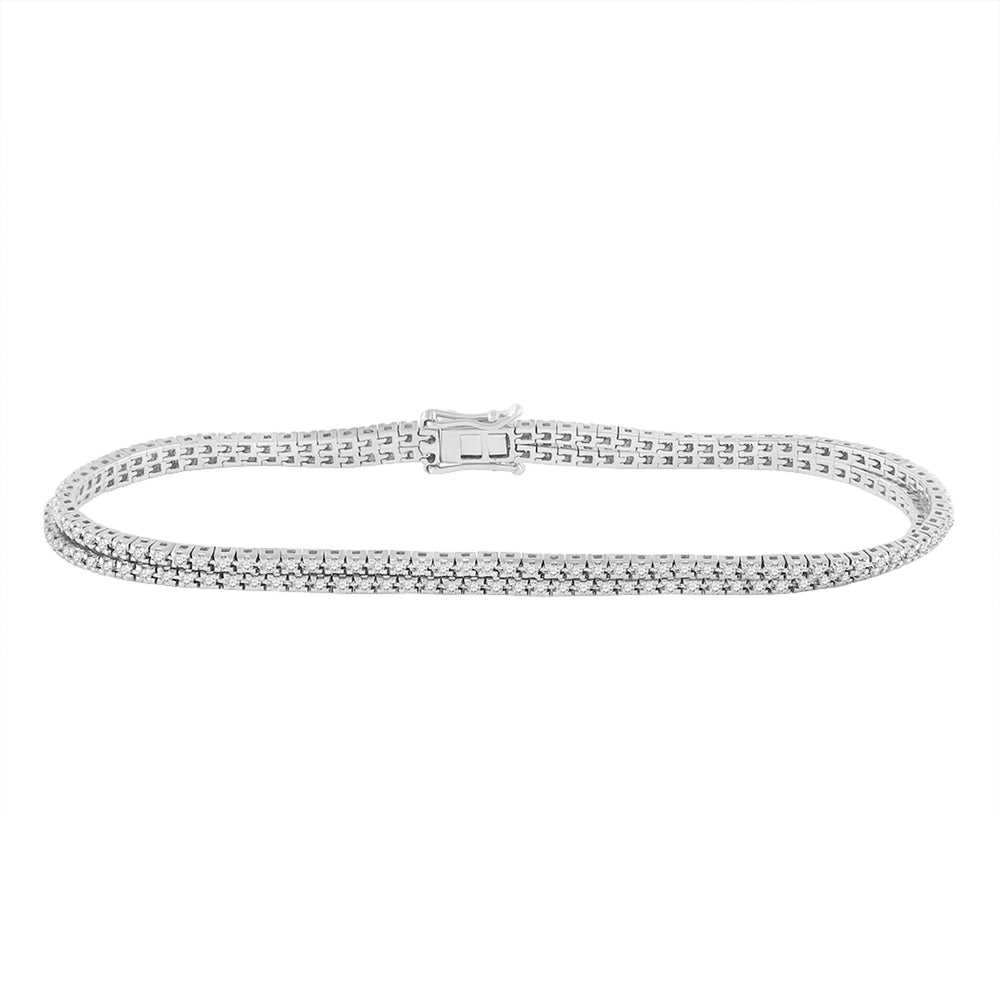 14kt White Gold Women's Diamond Two-Row Bracelet 1 ctw - view 2