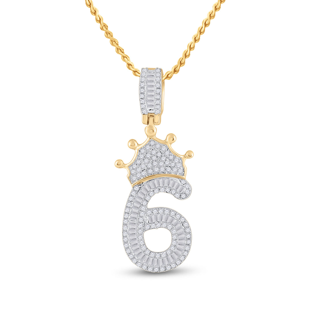 3/4CT-DIA P1P2 INITIAL "6" CROWN MENS CHARM