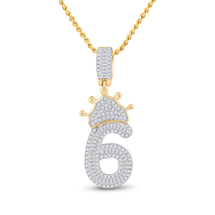 3/4CT-DIA P1P2 INITIAL "6" CROWN MENS CHARM