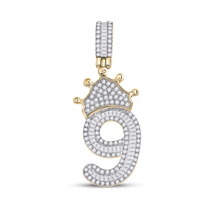 3/4CT-DIA P1P2 INITIAL "9" CROWN MENS CHARM