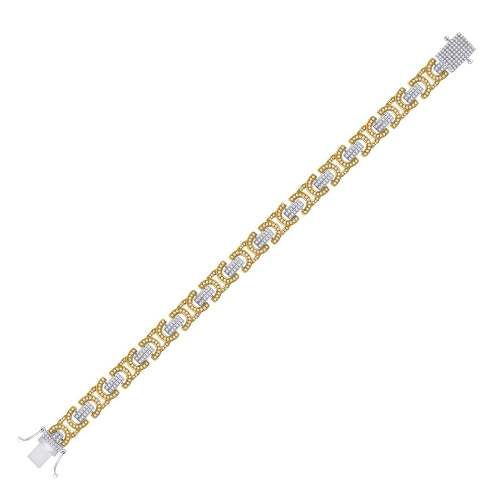 14kt Two-tone Gold Men's Round Diamond Link Bracelet 4 ctw