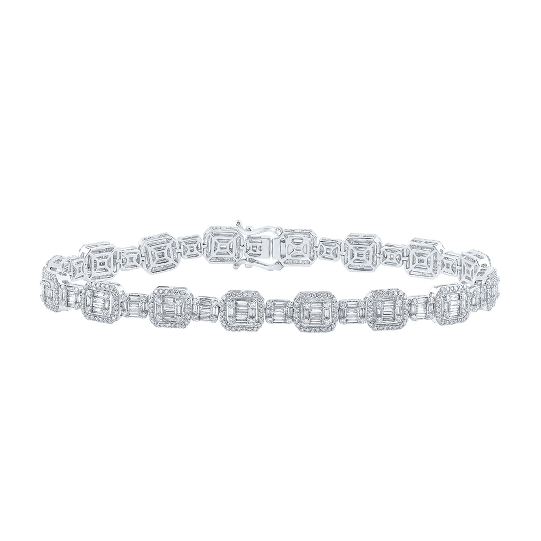 14kt White Gold Women's Baguette Diamond Bracelet 3-7/8 ctw