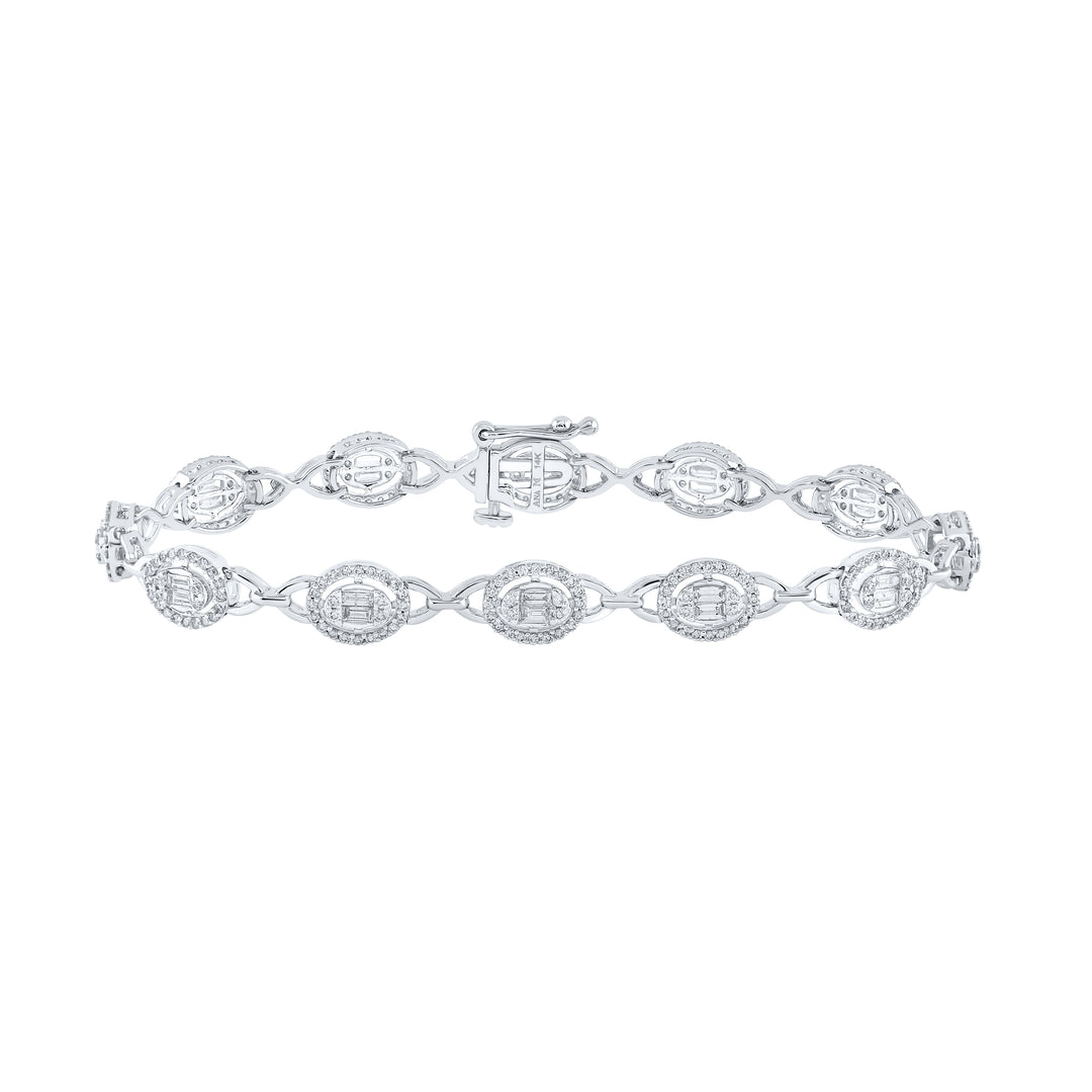 14kt White Gold Women's Baguette Diamond Bracelet 2 ctw