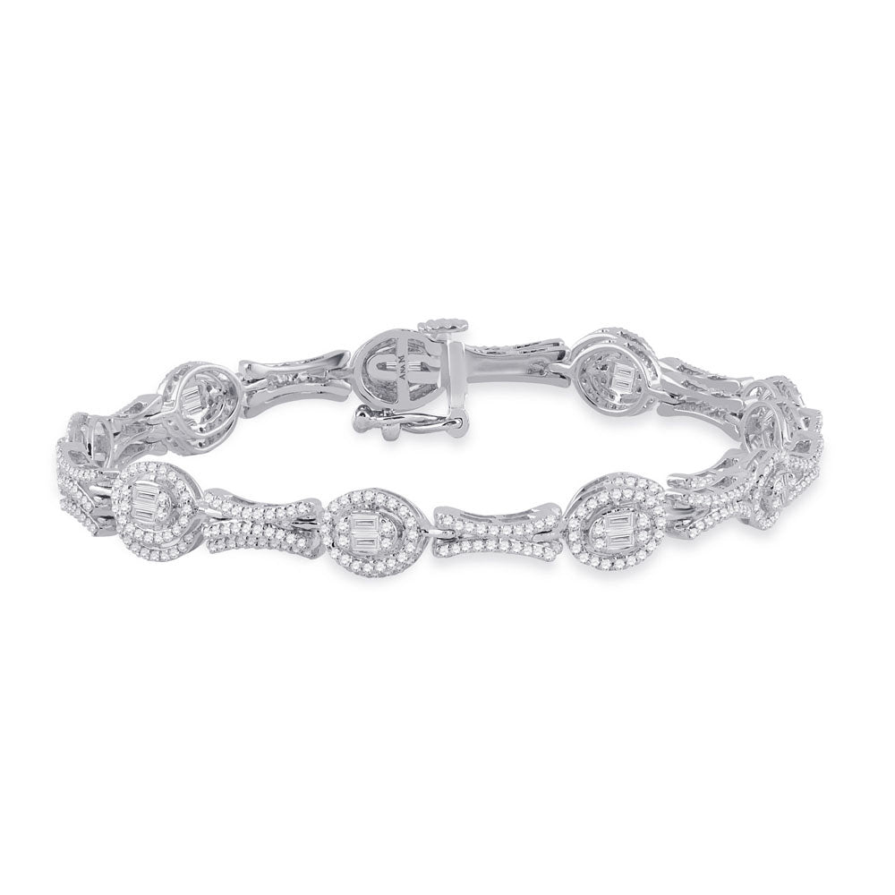 14kt White Gold Women's Baguette Diamond Bracelet 2 ctw