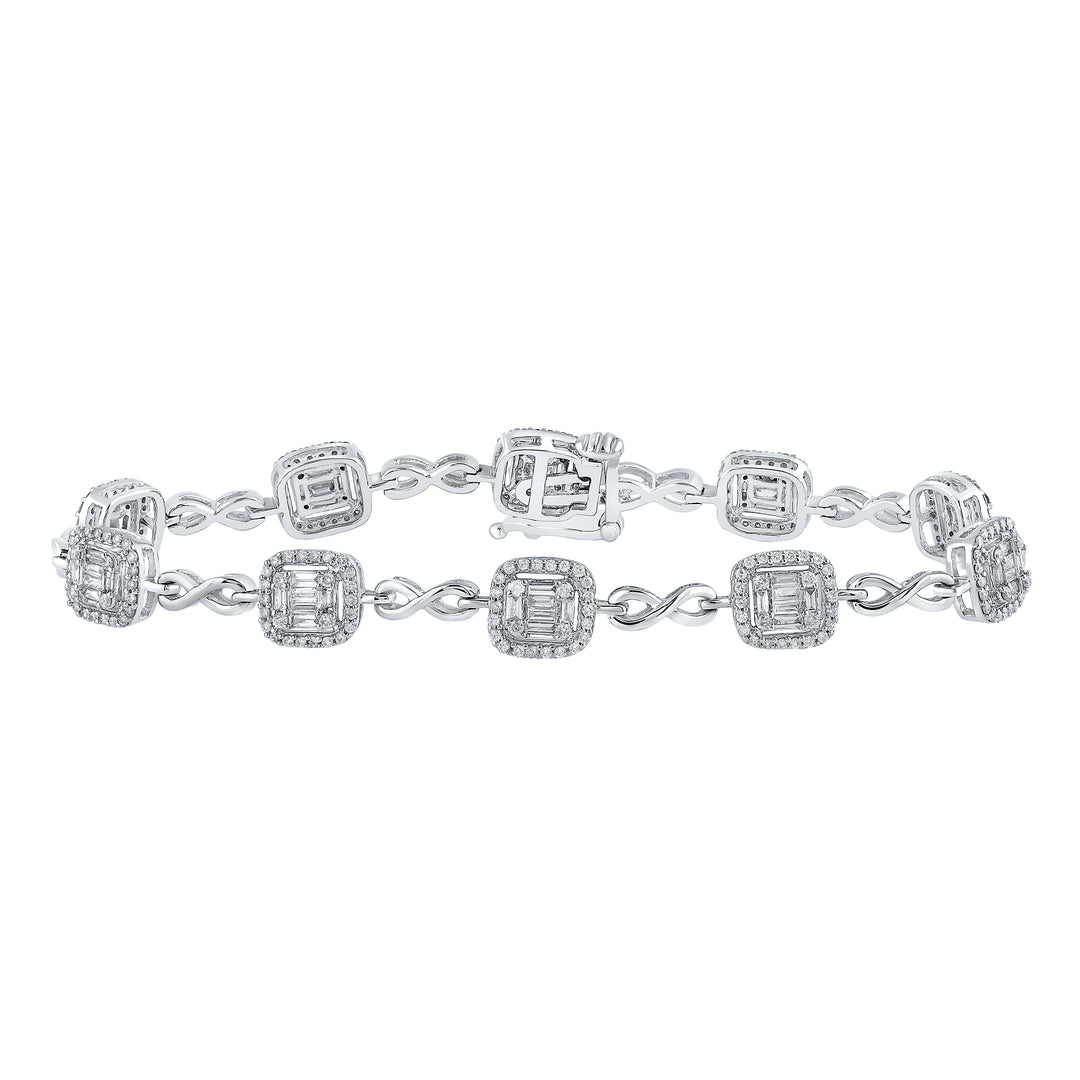 14kt White Gold Women's Baguette Diamond Bracelet 1-3/4 ctw