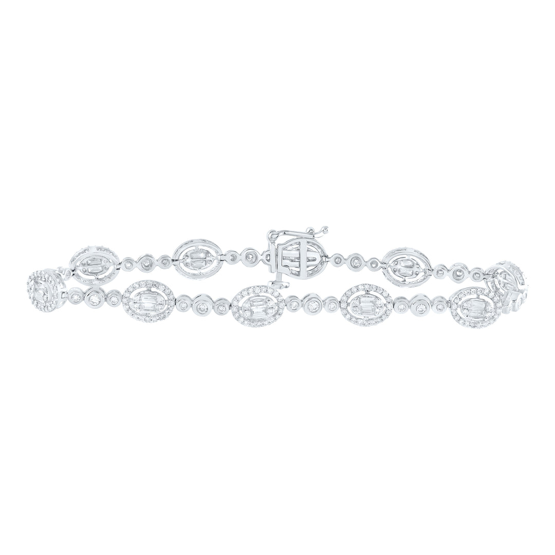 14kt White Gold Women's Baguette Diamond Bracelet 2 ctw