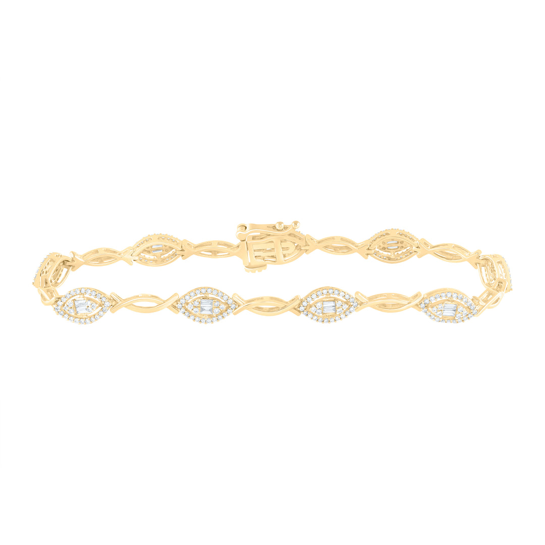 14kt Yellow Gold Women's Baguette Diamond Bracelet 1 ctw